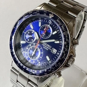 Seiko 7T92-0CF0 Flightmaster Pilot Chronograph Vintage Uhr Herren blaues Zifferblatt - Bild 1 von 10
