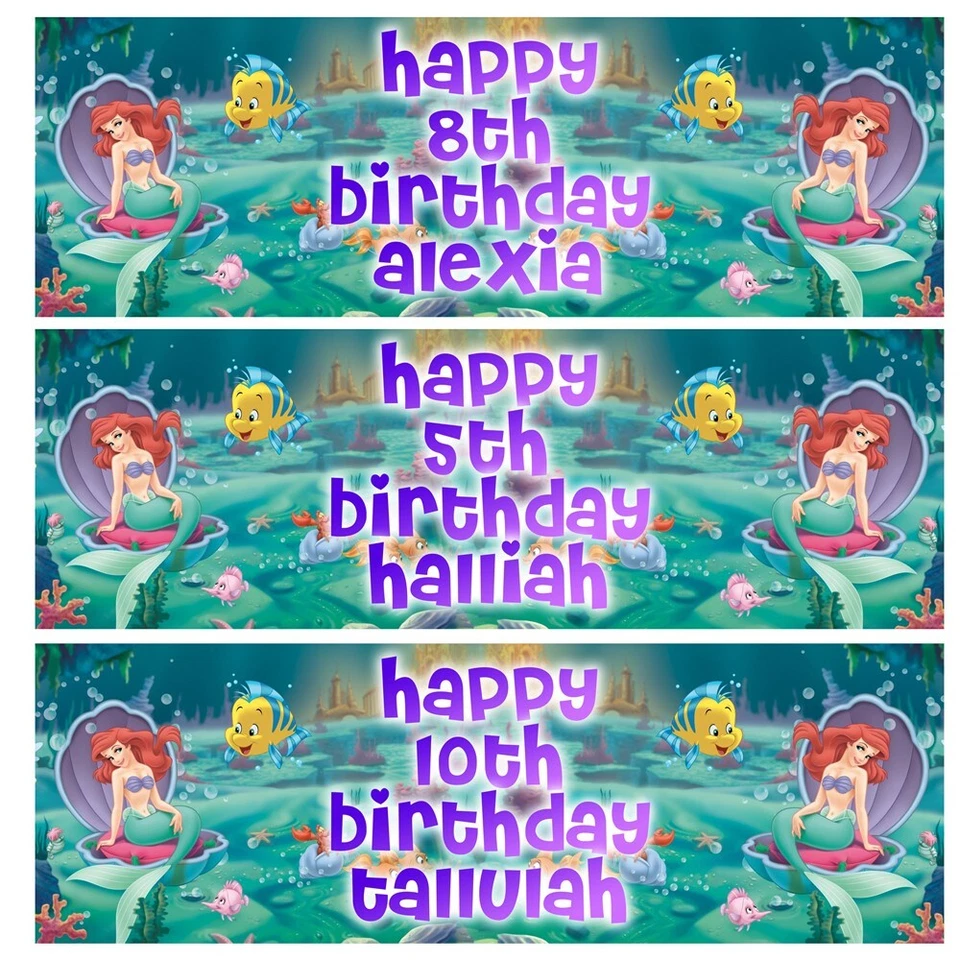 LITTLE MERMAID Personalised Birthday Banners - Disney Ariel Birthday Banner - Image 1 of 1
