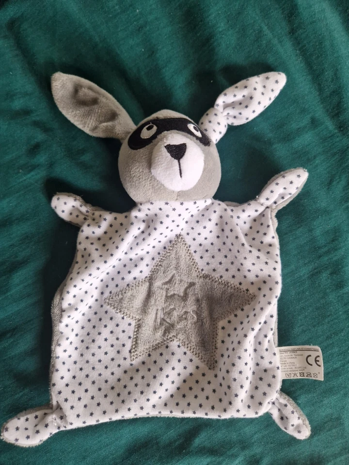 Doudou plat lapin gris blanc étoiles masque IKKS -  - Photo 1/1