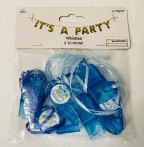 12 PISTAS AZULES SILBATOS FIESTA CUMPLEAÑOS FAVORES CON CUERDAS DE COLOR NUEVO - Imagen 1 de 3