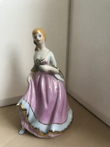 Vintage Figurine Victorian Lady With Flower In Pink And Gold Trim Dress EUC - Picture 1 of 9