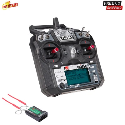 FS-i6X 2.4GHz 10CH RC Transmitter W/ FS-iA10B Receiver for RC Drone Airplane - Image 1 of 4