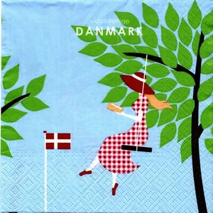 SERVIETTES EN PAPIER FEMME SUR BALANCOIRE DANEMARK. PAPER NAPKINS LADY ON SWING - Imagen 1 de 1