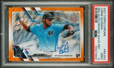 Jorge Guzman 2021 Topps Chrome Rookie Auto Orange Wave Refractor /25 PSA 9 - Image 1 of 2