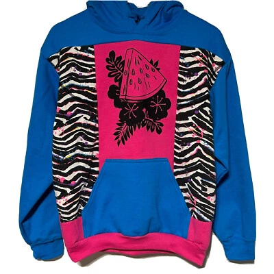 Upcycled Reworked Refashioned Womens/Mens Hoodie Sweatshirt OOAK Color Block - Imagem 1 de 4