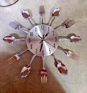 Timelike Kitchen Wall Clock 3D Removable Modern Creative Cutlery Kitchen Spoon - Picture 1 of 15