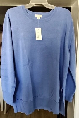 Maison Jules Womens Size XXL Lakeview Blue High Low Hem Crew Neck Sweater NEW - Image 1 of 4