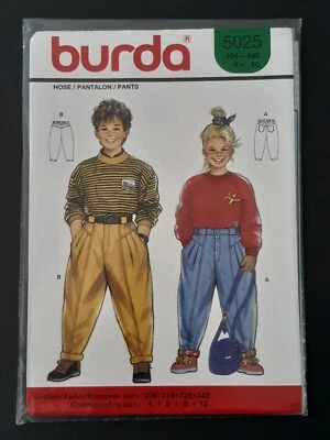 BURDA PATTERN - 5025 GIRL BOY CHILD'S PANTS TAPERED YOKE FRONT PLEATS 4-10 UNCUT - Image 1 of 2