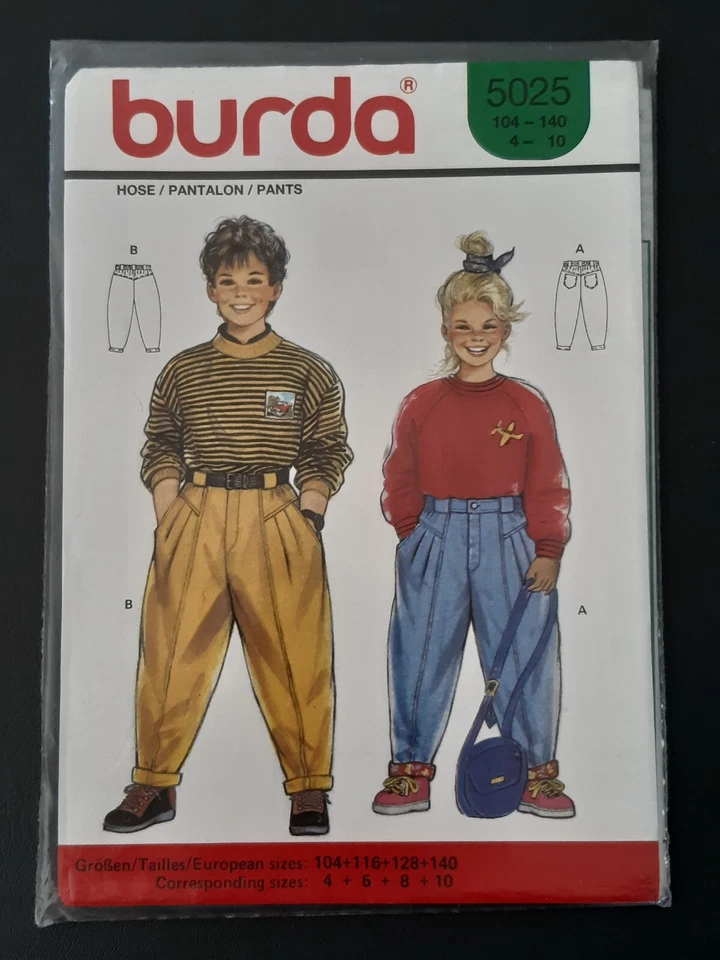 BURDA PATTERN - 5025 GIRL BOY CHILD'S PANTS TAPERED YOKE FRONT PLEATS 4-10 UNCUT - Image 1 of 2