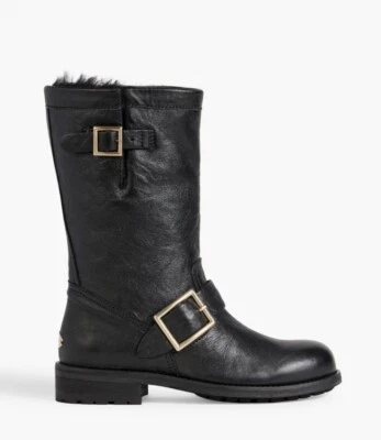 NUEVO EN CAJA 100% AUTÉNTICAS Jimmy Choo Botas de Motociclista Hebilla Cuero Texturizado Piel de Conejo $1395 Foto 1 de 4