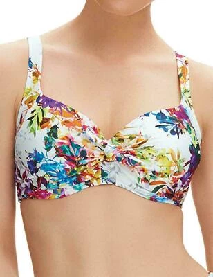 Top de bikini Fantasie Agra blanco floral talla 32E recogido acolchado copa completa sujetador 6323 Foto 1 de 4