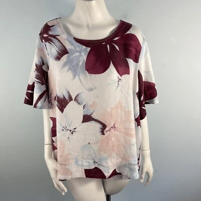 Camisa Top Lord & Taylor Talla Grande 1X Cuadrada Floral Lino Popover Summer Resort Foto 1 de 4