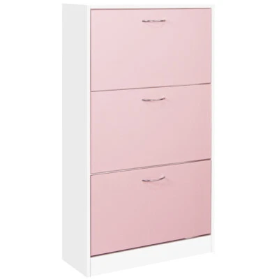 Scarpiera 3 Ante Ripiani Doppia Profondità con Maniglia Rosa e Bianco 63x24x115c - Immagine 1 di 4