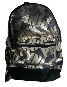 Victoria's Secret PINK CAMPUS Backpack Pure Black Gold Foil Trim Uni College XL - Picture 1 of 4