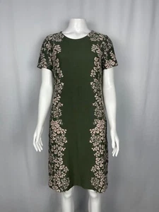 Boden Short Sleeve Sheath Floral Dress 6 Long 6L Green Zip Back Cotton Stretch - Picture 1 of 5