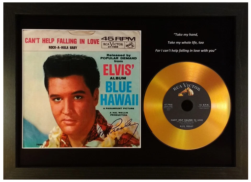 ELVIS PRESLEY 'CAN'T HELP FALLING IN LOVE' SIGNED GOLD CD DISC MEMORABILIA GIFT