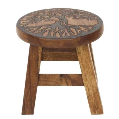 Blumenhocker Beistelltisch Rundhocker Hocker Holz Holzhocker Lebensbaum 25 cm - Bild 1 von 4