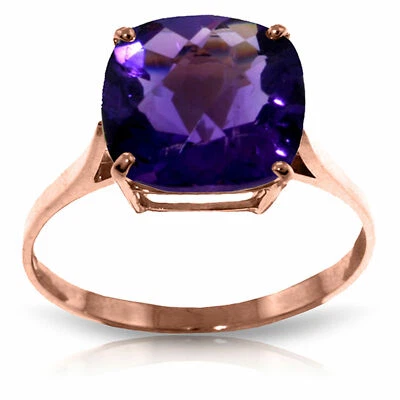 Anillo de oro rosa macizo de 14K de 3,6 quilates corte a cuadros natural amatista púrpura Foto 1 de 4