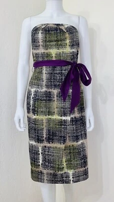 Vestido Edme & Esyllte Anthropologie Verde Púrpura Faja Sin Tirantes Talla 2 Usado en Excelente Condición Foto 1 de 4