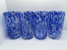 Gorgeous Confetti Tumbler Art Glass Blue & White Hand Blown Bubbles Approx 6”