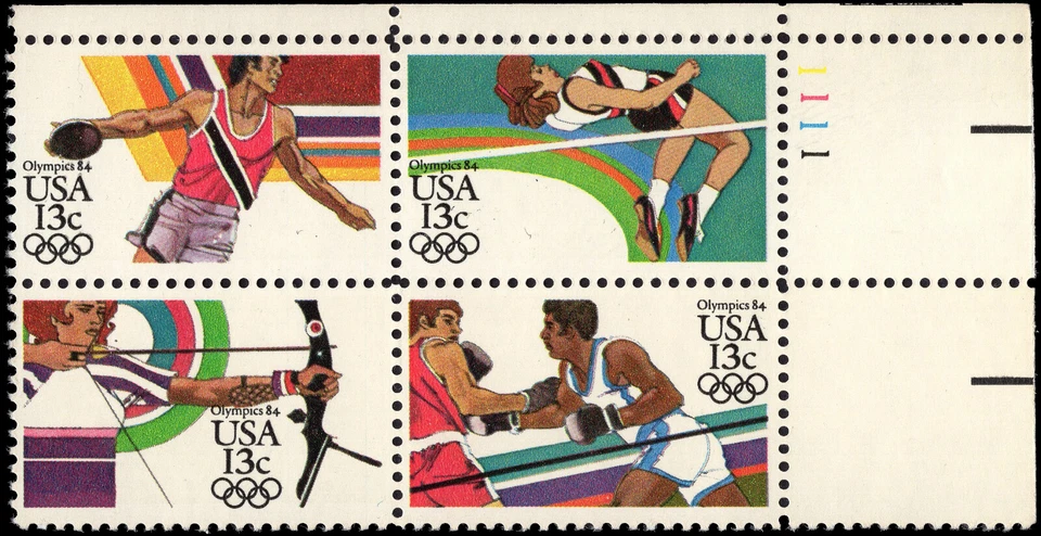 US Scott # 2051a (2048-2051), 1984 Summer Olympics, Plate Block 20¢ Stamps, MNH - Image 1 of 1