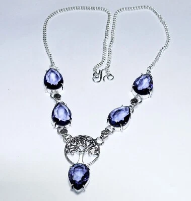 Collar de piedras preciosas de cuarzo doble con forma de pera hecho a mano tamaño de joyería 18 pulgadas Foto 1 de 4