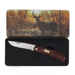 Browning Sodbuster Pocket knife Wood Handle with Vintage whitetail w/Tin BR0419 - Picture 1 of 5