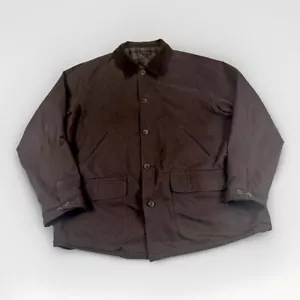 Lands End Canvas Chore Coat Mens Sz XXLT Brown Barn Jacket Corduroy Collar Plaid - Picture 1 of 7