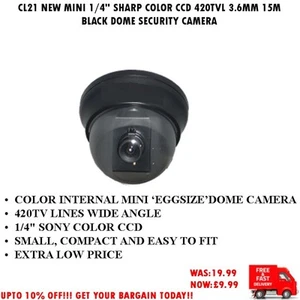 CL21 NEW MINI 1/4" SHARP COLOR CCD 420TVL 3.6MM 15M BLACK DOME SECURITY CAMERA - Picture 1 of 1