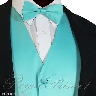 Men's Turquoise Vest Waistcoat and Straight Cut Bow Tie Suit or Tuxedo Wedding - Image 1 of 3