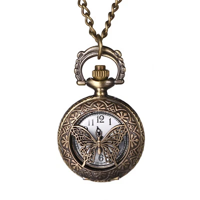 Womens Bronze Tone Hollow Butterfly Arabic Numerals Quartz Pocket Watch Necklace - Image 1 of 4