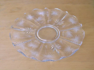 Fantastic Vintage Fostoria Glass Footed Ruffled edge Baroque Etched Tray 13.75" - Image 1 of 4