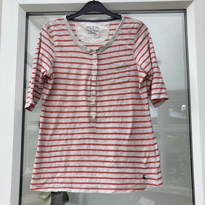 Jack Wills Women's T-Shirt Size 8 In Orange And Grey - Image 1 of 4