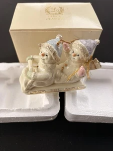 Vtg Lenox  2001 Snowman Ornament Sledding Snowpals Ivory Fine China 24k Trim B82 - Picture 1 of 4