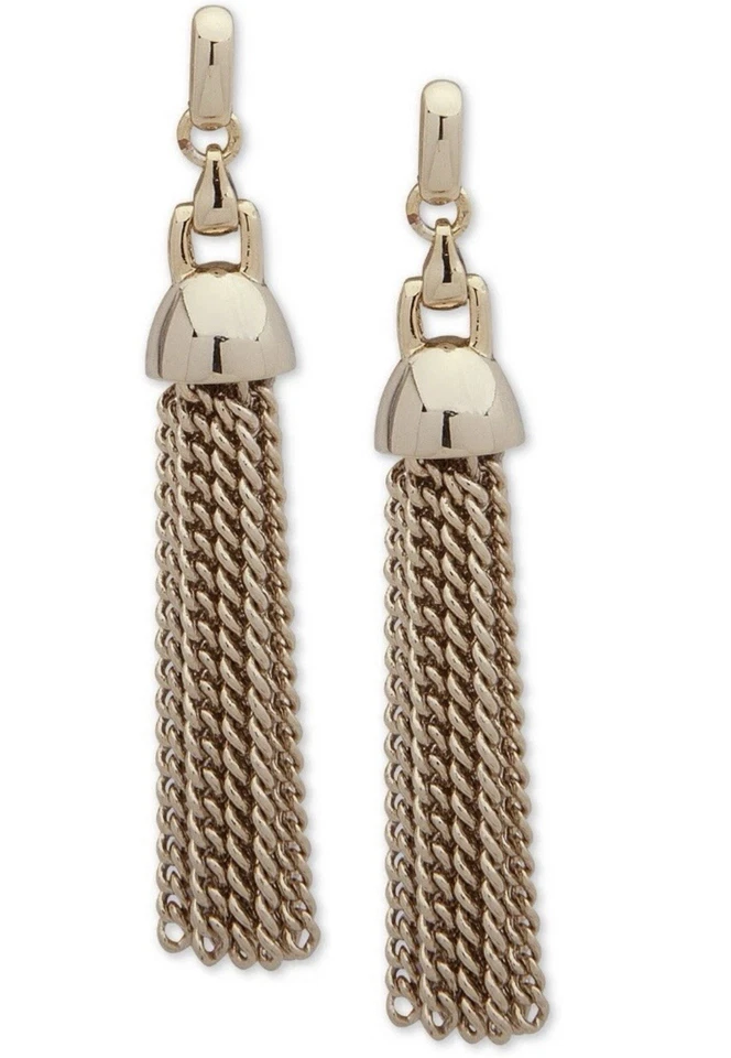 Brincos Ralph Lauren tom dourado 1-3/4 corrente borla linear gota pendente - Imagem 1 de 1