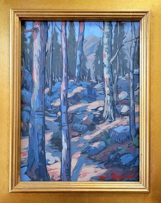 Перечисленная калифорнийская деревянная картина маслом Сьерра с освещенным солнцем путем оригинальное художественное позолота - Изображение 1 из 4