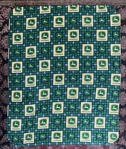 Vintage Handmade John Deere Tractor Patchwork Quilt Blanket w/ Levi Pockets - Picture 1 of 24