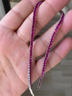 Collar de tenis de lujo de zafiro rosa creado en laboratorio redondo de 17 quilates de oro amarillo de 14 quilates FN Foto 1 de 4