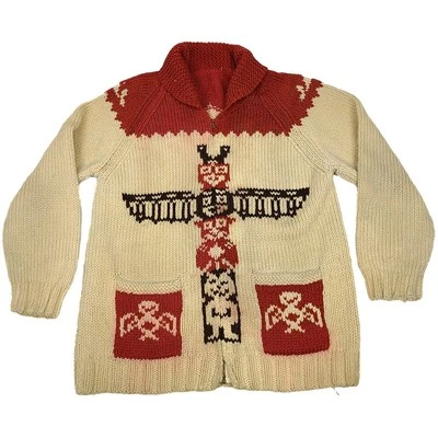 Cárdigan Cowichan Vintage Años 50 Thunderbird Tótem Polo Lana Suéter Garra Grande Foto 1 de 4