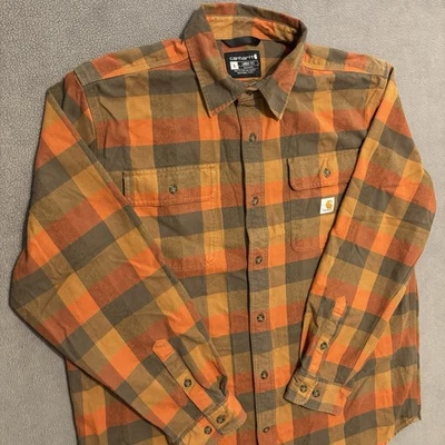 Camisa masculina de flanela Carhartt xadrez L manga longa laranja marrom grosso - Imagem 1 de 4
