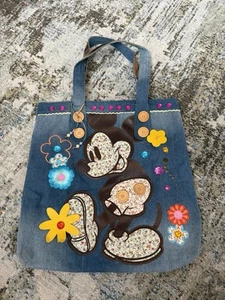 Bolso de Mano Vintage Disney World Parks Denim Mickey Mouse Bordado 17x17 Usado en Excelente Condición Difícil de Encontrar - Imagen 1 de 8
