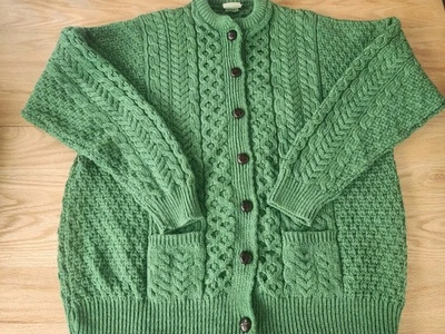 Cárdigan Suéter Para Mujer Aran Isles Irlanda Verde Lana Merino Tejido con Cable XXL Foto 1 de 4