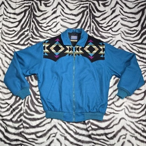 Pendleton wool varsity blue jacket aztec geometric design mens L metalzp - Picture 1 of 12