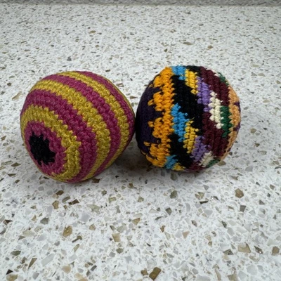 Lot 2 Vintage Knitted Hacky Sack Multi-Colored Footbag 1990's Nice Shape - Image 1 of 4