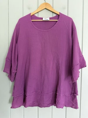 Top túnica Dunes Boxy M gasa mediana Lagenlook artístico playero púrpura en capas Foto 1 de 4