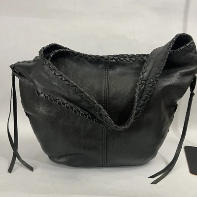 Винтажная кожаная наплечная сумка Lucky Brand черная богемная сумочка - Изображение 1 из 4