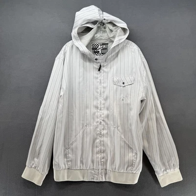 Chaqueta de surf excedente para hombre XL blanca forrada a rayas con capucha cremallera completa cortavientos Foto 1 de 4