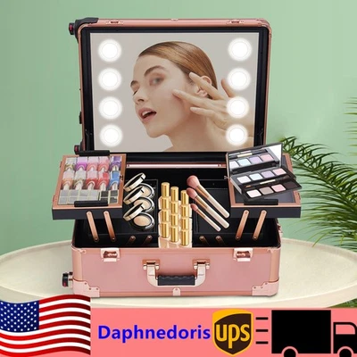 Estuche de Maquillaje Rodante 22" con Espejo y Luz LED Caja de Cosméticos Carro Organizador Foto 1 de 4