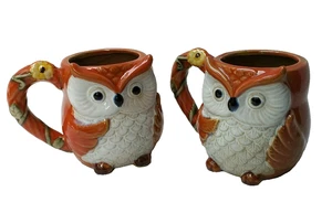 Cracker Barrel Orange Eule Kaffee Tee Becher Herbst Design 2 Tassen Landhaus Kern - Bild 1 von 8