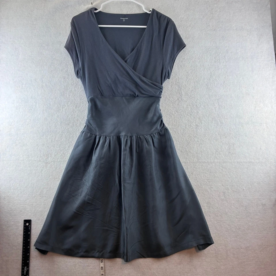 Garnet Hill Chloe Tie Back Dress Cotton Rayon Upper 100% Silk Lower Slate Grey S - Image 1 of 4